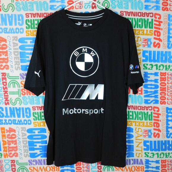 Puma BMW Motorsport T Shirt Size L Black Silver M Logo Thick Print 629223-01 - Picture 1 of 7